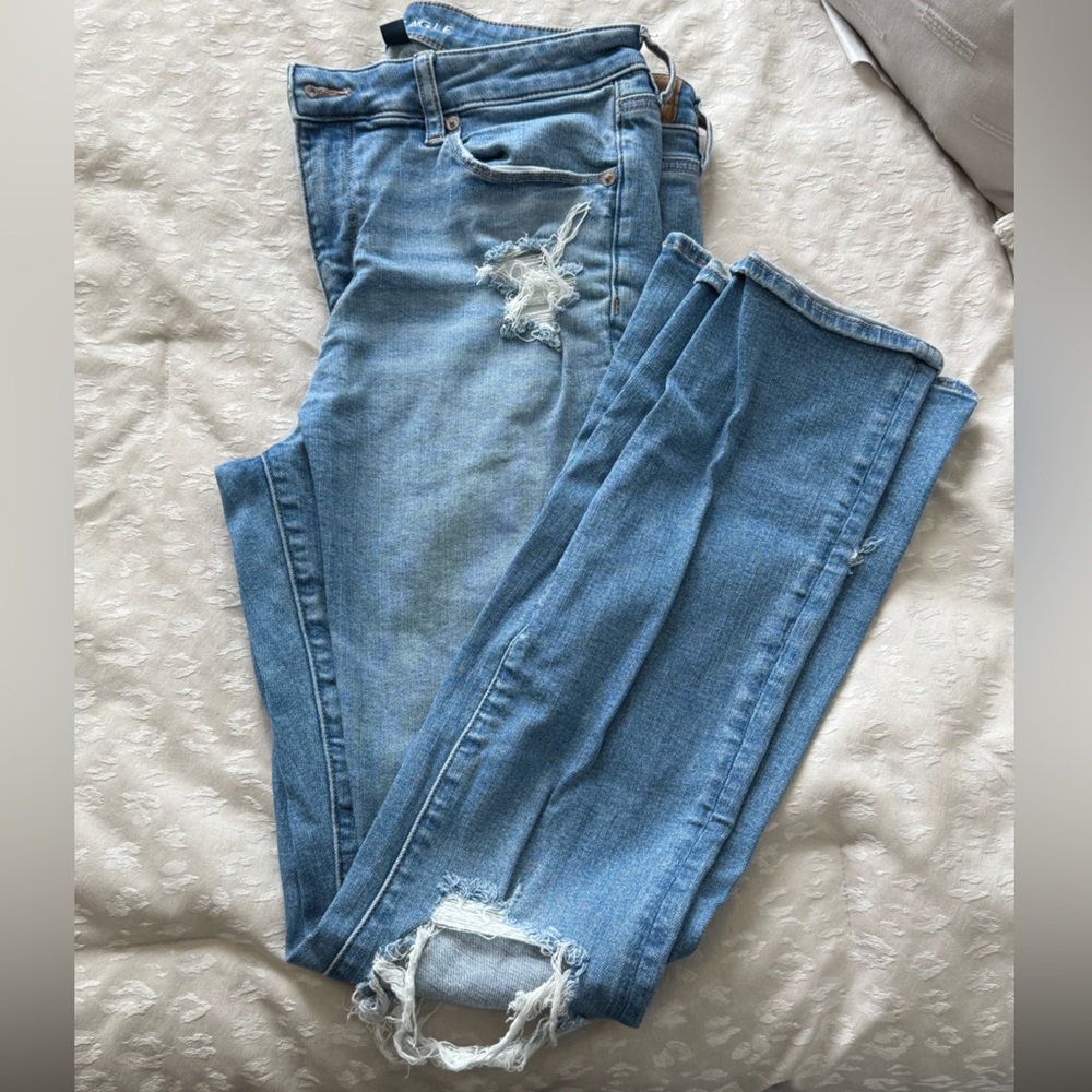 American Eagle Outfitters Light Blue Distressed Jeans Flared